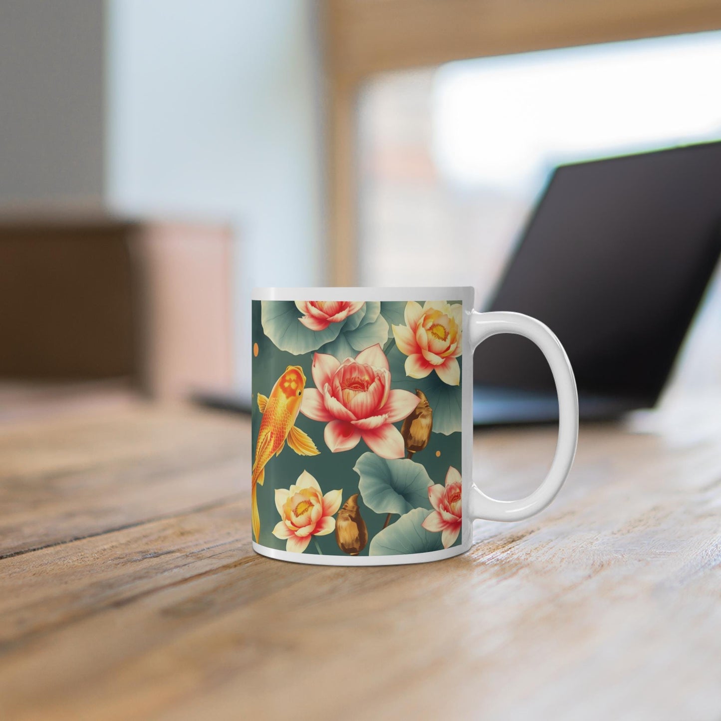 Chinoiserie Mug  Koi Fish & Lotus Floral Tea Cup - Serene Asian-Inspired Art - Pairs with Chinoiserie Wall Art and Home Decor