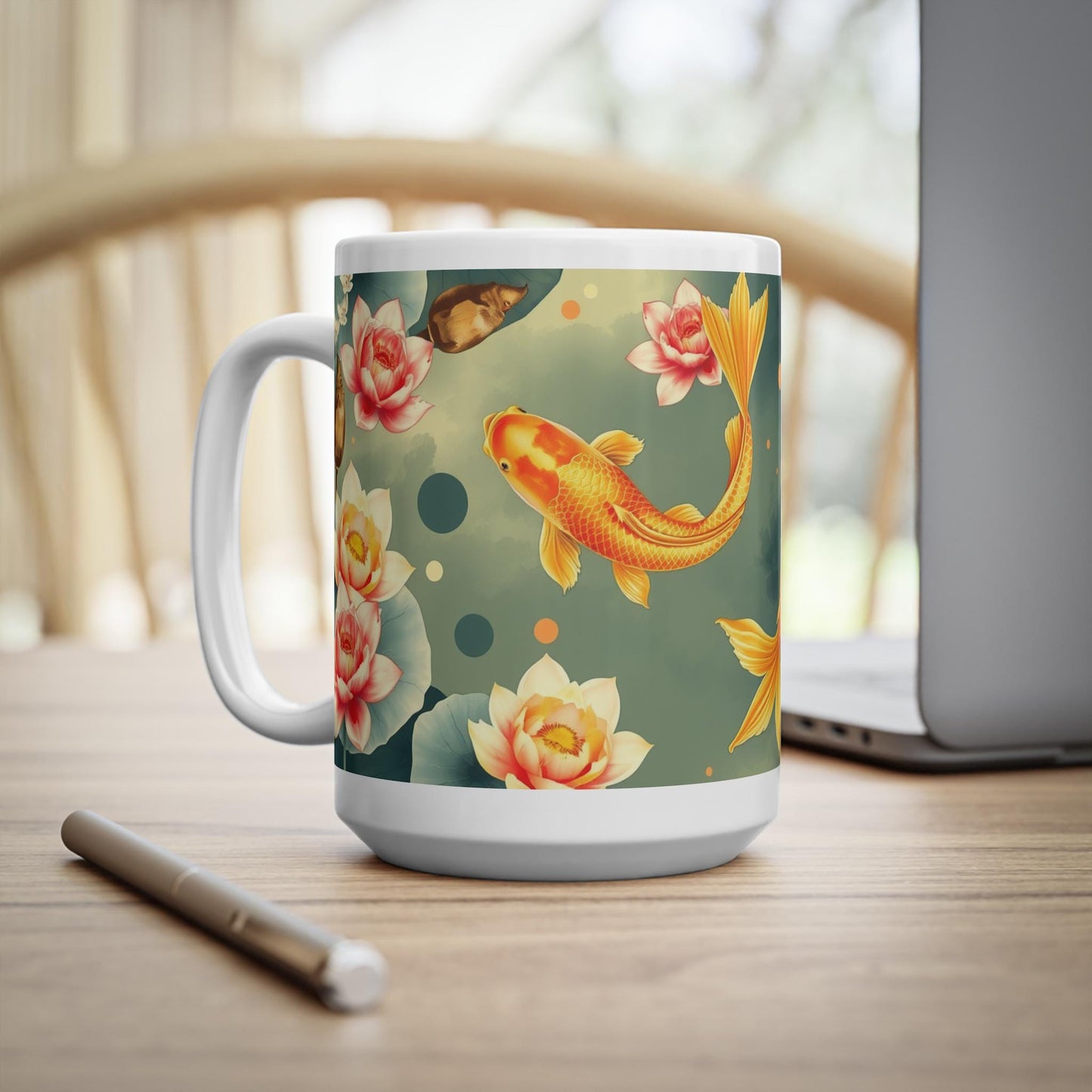Chinoiserie Mug  Koi Fish & Lotus Floral Tea Cup - Serene Asian-Inspired Art - Pairs with Chinoiserie Wall Art and Home Decor