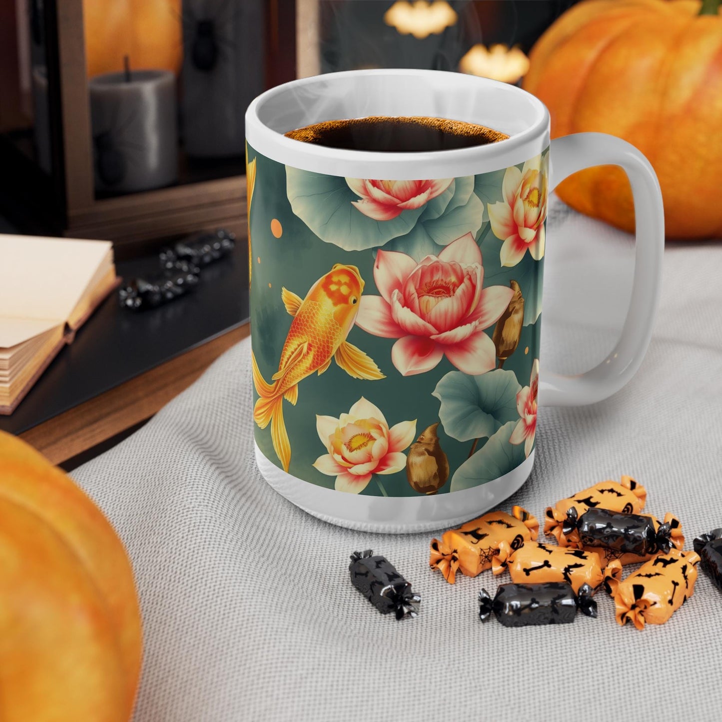 Chinoiserie Mug  Koi Fish & Lotus Floral Tea Cup - Serene Asian-Inspired Art - Pairs with Chinoiserie Wall Art and Home Decor