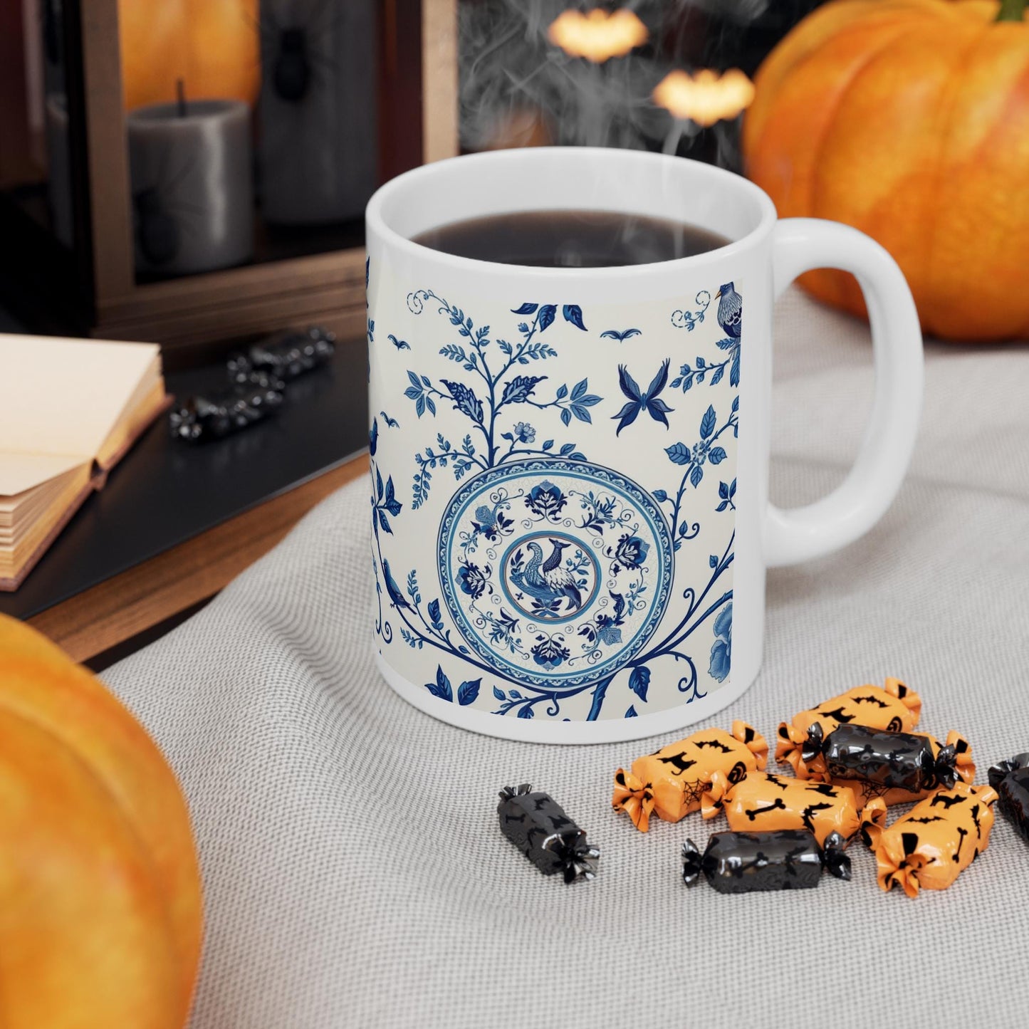 Chinoiserie Mug - Blue & White Floral Porcelain Style - Elegant Coffee Cup  Inspired by Traditional Wall Art and Home Decor
