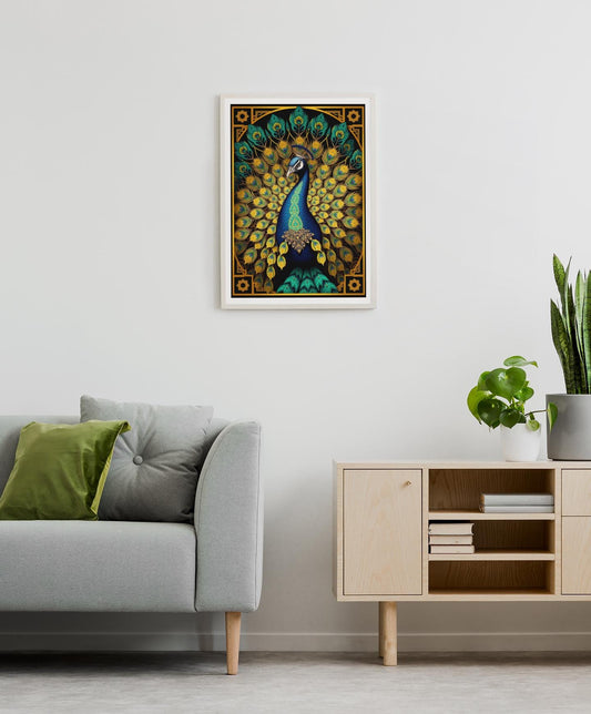 Elegant Peacock Art Deco Wall Art - Vintage 1920s Style, Geometric Gold Feathers, Luxury Poster Print