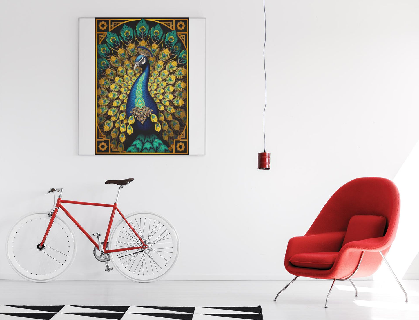 Elegant Peacock Art Deco Wall Art - Vintage 1920s Style, Geometric Gold Feathers, Luxury Poster Print