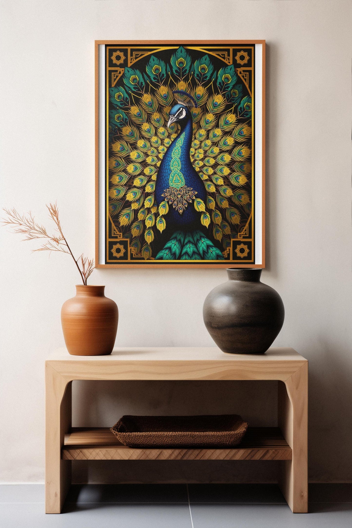 Elegant Peacock Art Deco Wall Art - Vintage 1920s Style, Geometric Gold Feathers, Luxury Poster Print