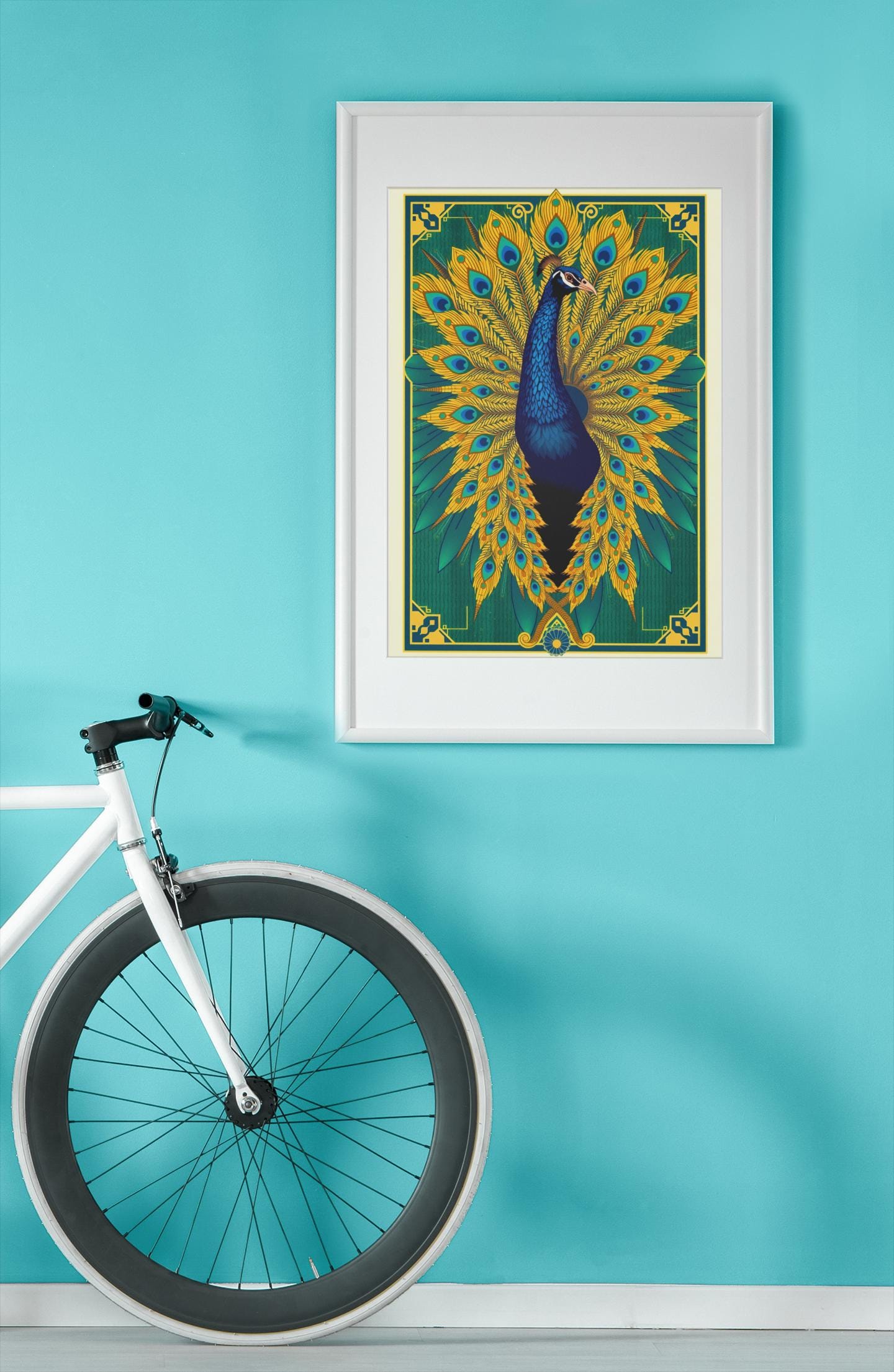 Elegant Peacock Art Deco Wall Art - Vintage 1920s Style, Geometric Gold Feathers, Luxury Poster Print