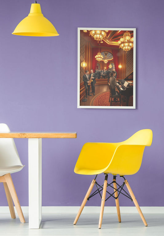 1920s Jazz Club Art Deco Wall Art - Retro Music Scene, Saxophone & Piano, Warm Ambiance Home Decor