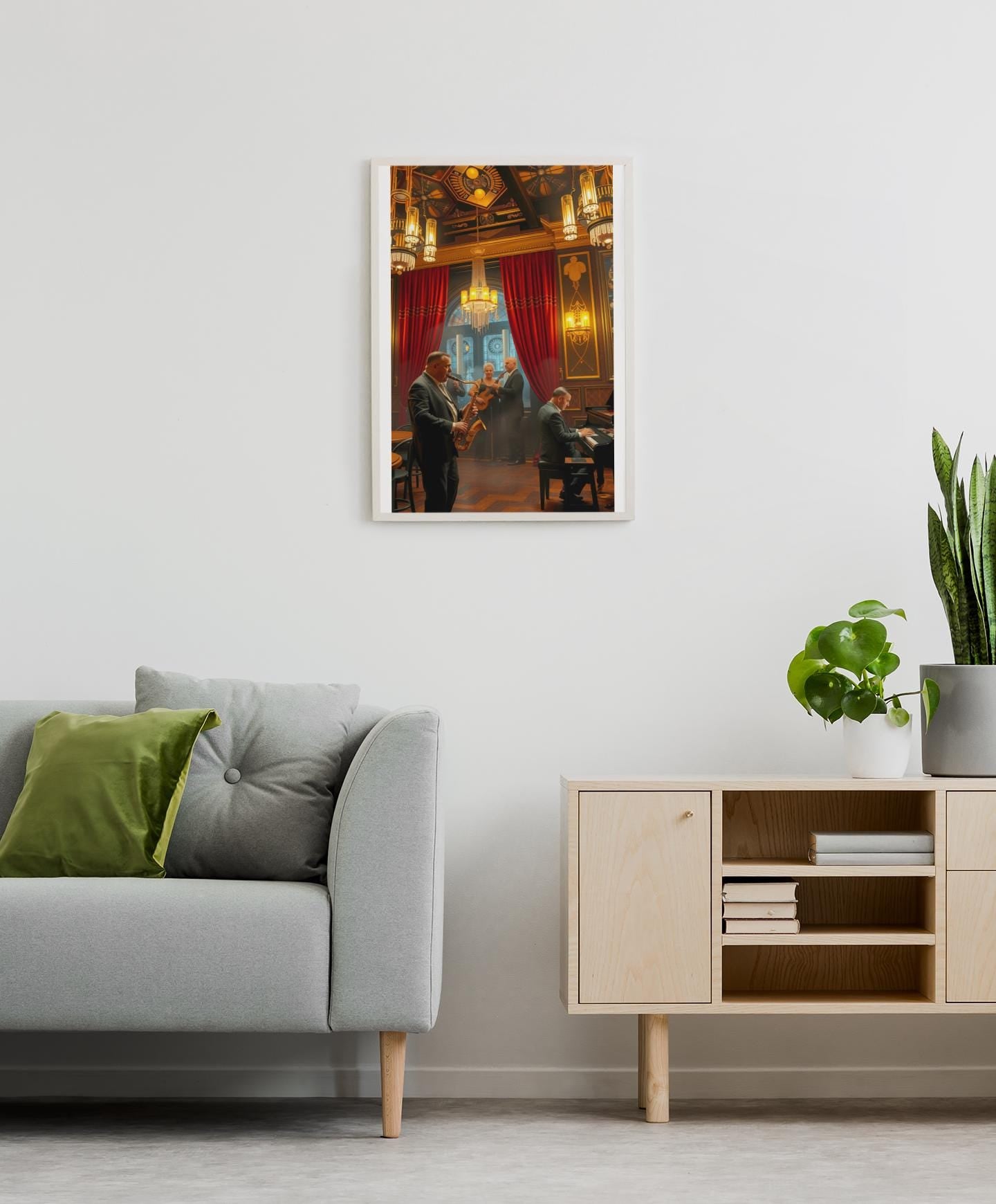 1920s Jazz Club Art Deco Wall Art - Retro Music Scene, Saxophone & Piano, Warm Ambiance Home Decor