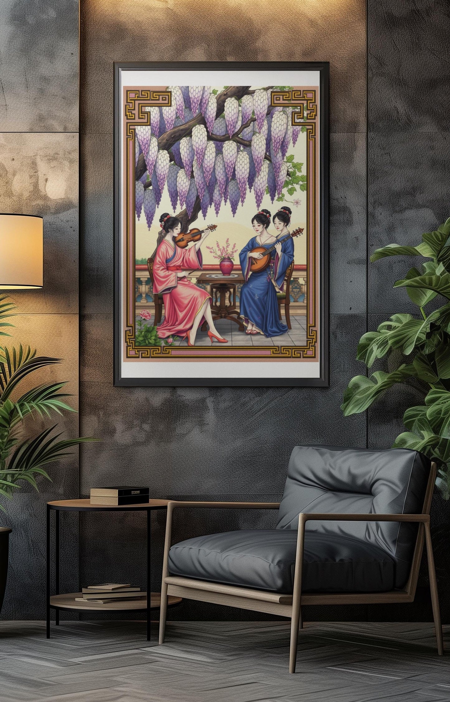 Regal Chinoiserie Wall Art  Imperial Palace Poster, Silk Robe Ladies, Traditional Chinese Watercolor Print, Elegant Home Decor