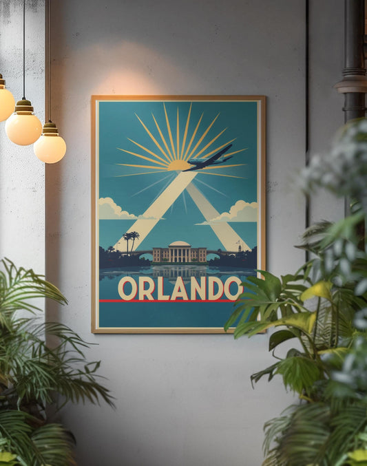 Orlando Art Deco Travel Poster - Vintage Florida Print - Retro City Wall Art - Miami Style Decor - Wanderlust Aesthetic Gift