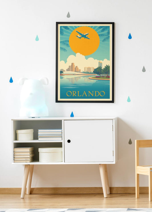 Orlando Art Deco Travel Poster - Vintage Florida Print - Retro City Wall Art - Miami Style Decor - Wanderlust Aesthetic Gift