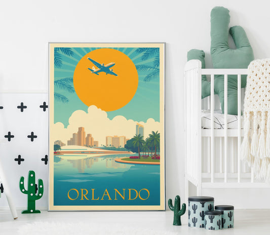 Orlando Art Deco Travel Poster - Vintage Florida Print - Retro City Wall Art - Miami Style Decor - Wanderlust Aesthetic Gift