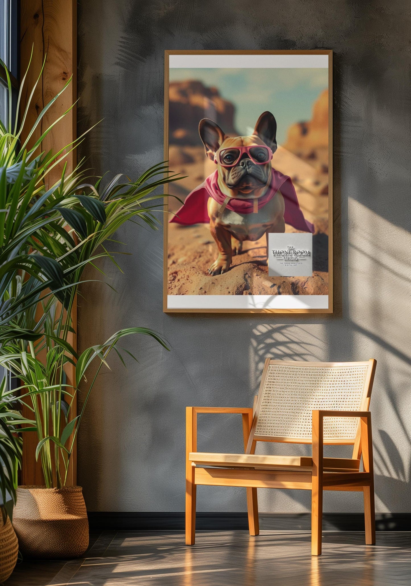 French Bulldog Superhero Wall Art  Cute Dog Poster with Pink Cape  Fun Animal Decor for Dog Lovers & Kids Room