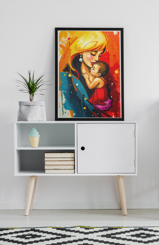 Abstract Motherhood Art Print - Expressive Mom & Child Painting - Unique Mothers Day Gift - Colourful Wall Art