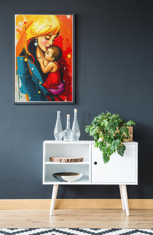 Abstract Motherhood Art Print - Expressive Mom & Child Painting - Unique Mothers Day Gift - Colourful Wall Art