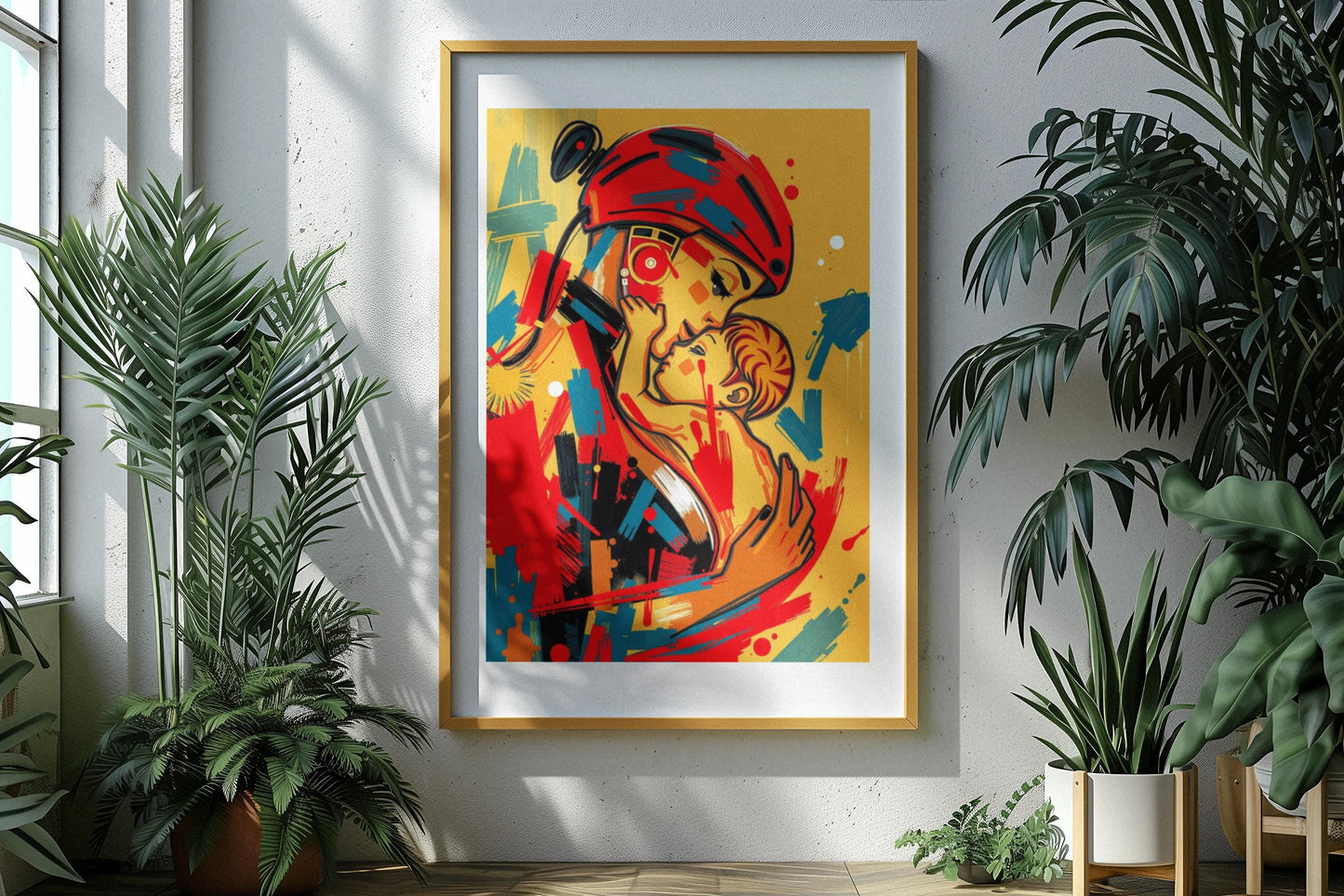 Abstract Motherhood Art Print - Expressive Mom & Child Painting - Unique Mothers Day Gift - Colourful Wall Art