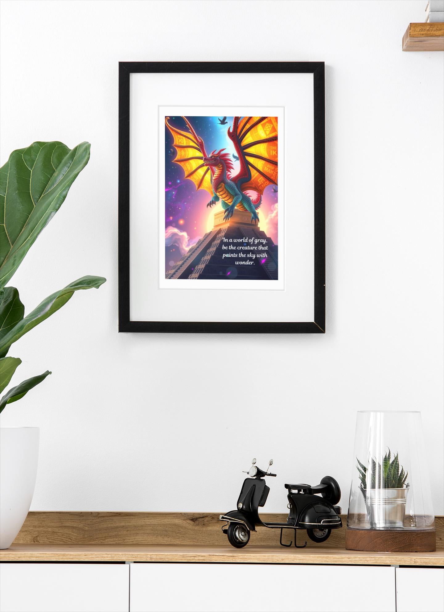 Celestial Dragon Alebrije Wall Art - Enchanted Fantasy Art Print - Aztec Mystical Creature Poster - Ethereal Room Decor