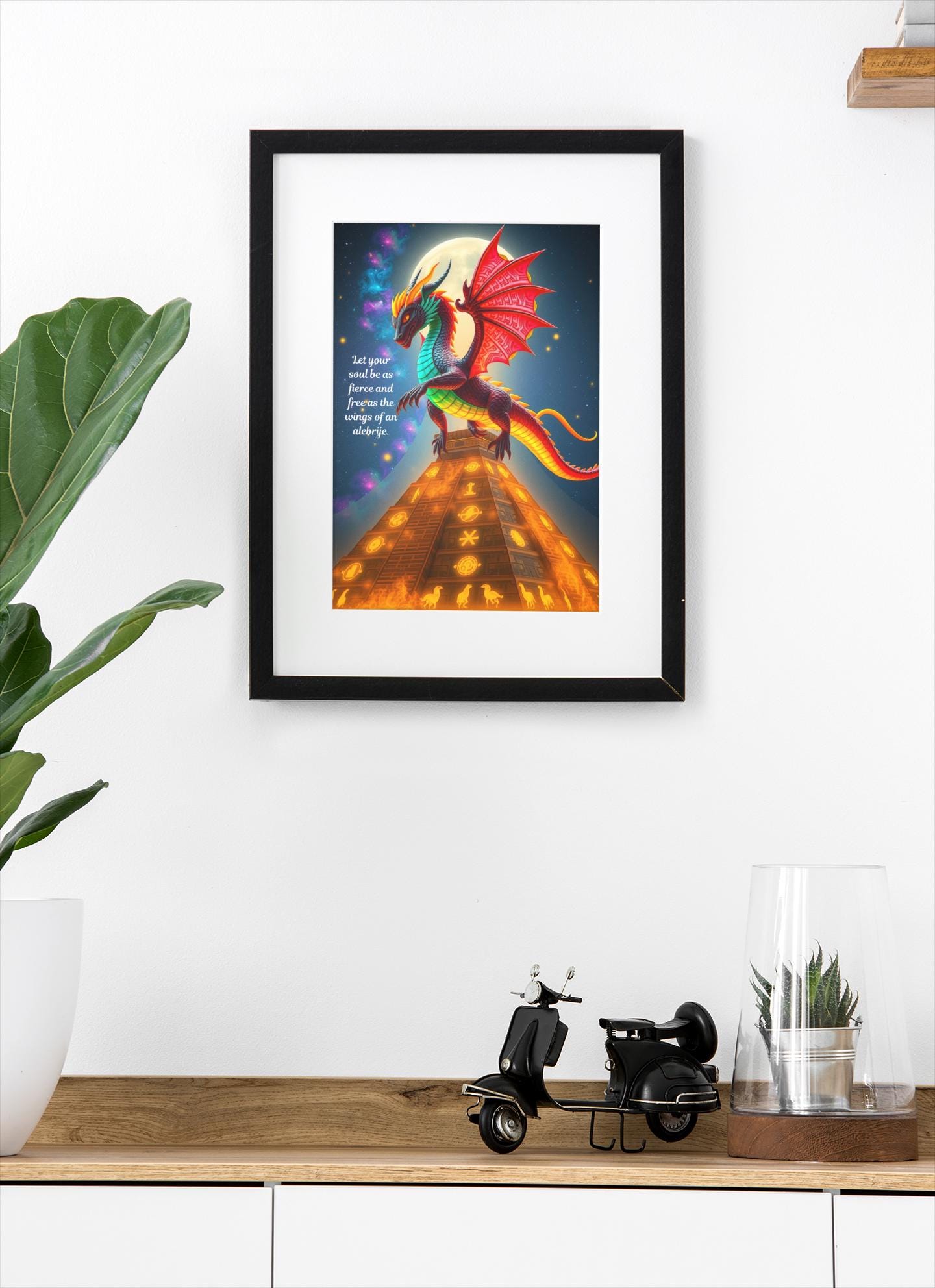 Celestial Dragon Alebrije Wall Art - Enchanted Fantasy Art Print - Aztec Mystical Creature Poster - Ethereal Room Decor