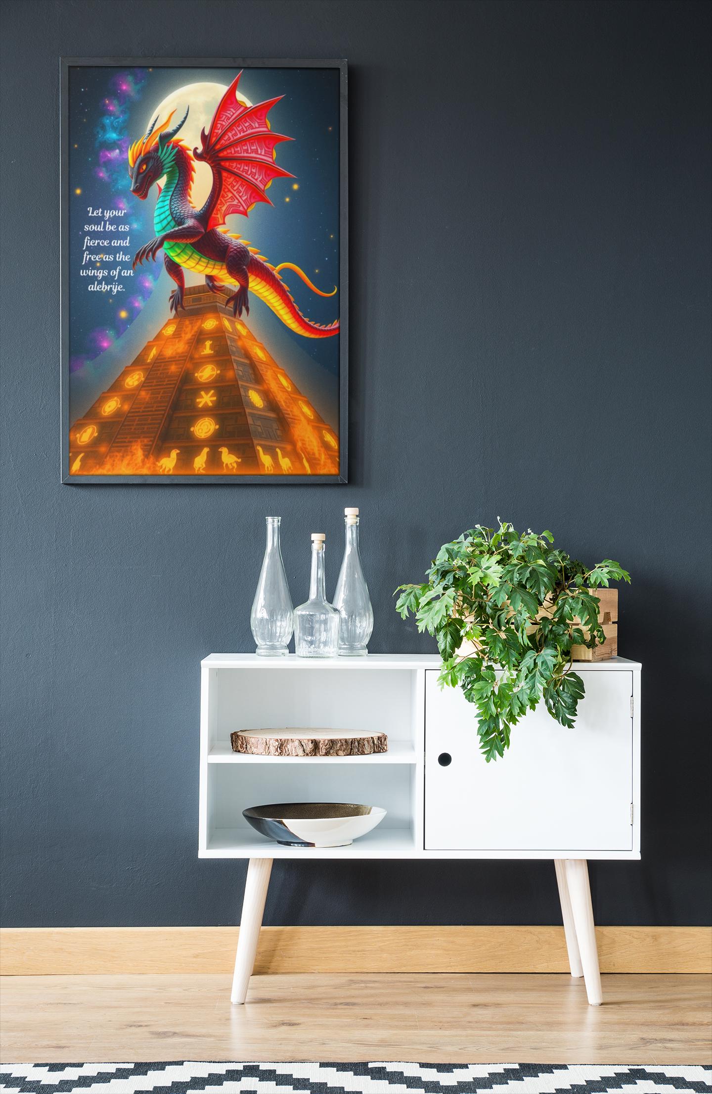 Celestial Dragon Alebrije Wall Art - Enchanted Fantasy Art Print - Aztec Mystical Creature Poster - Ethereal Room Decor