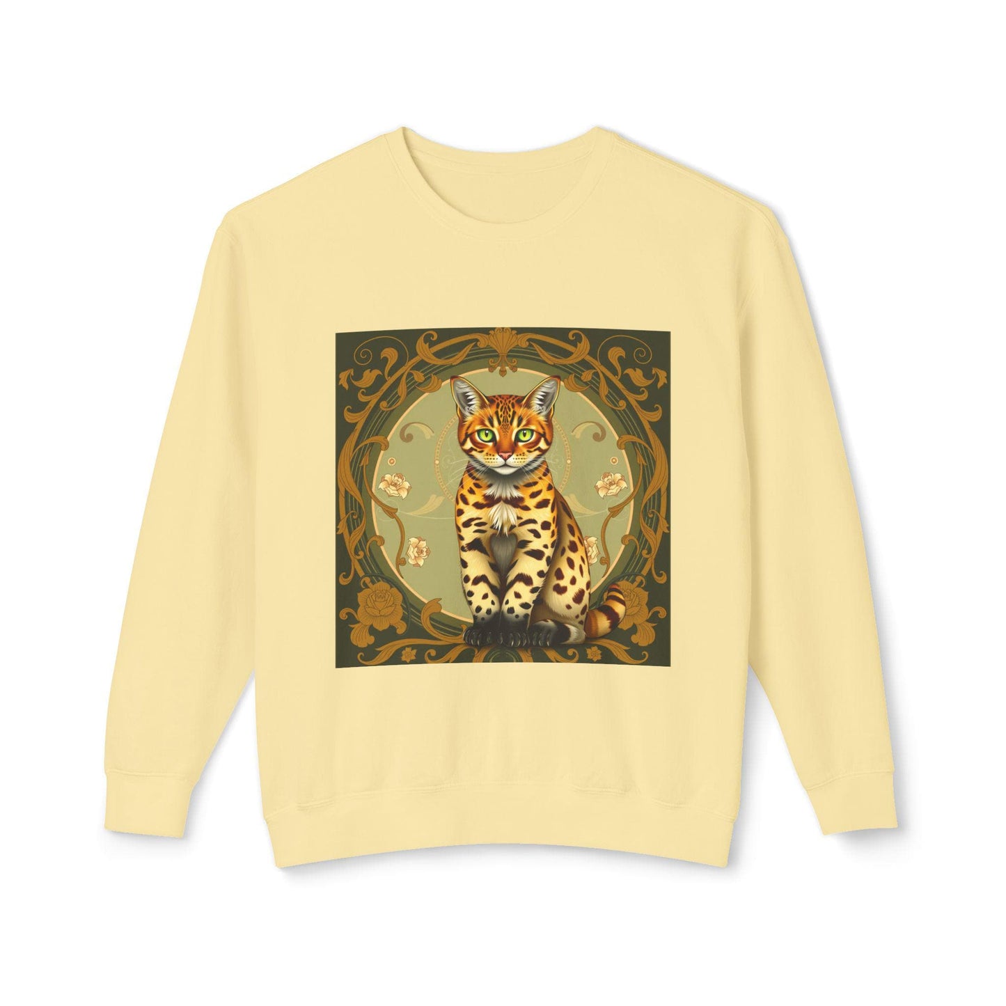 Bengal Cat Art Nouveau Sweatshirt-Vintage Aesthetic, Elegant Cat Lover Gift, Alphonse Mucha Inspired Apparel, Cozy Retro Pullover