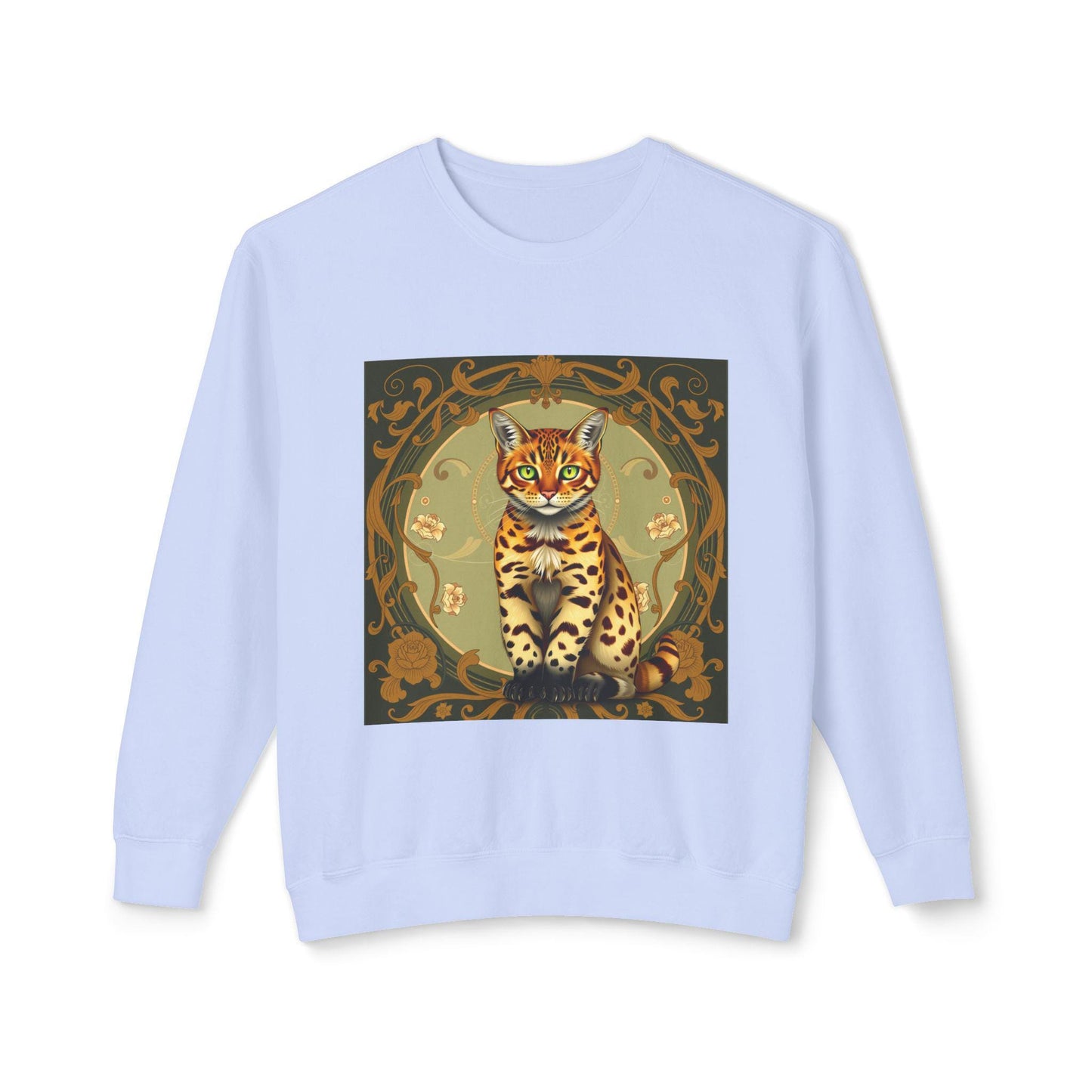 Bengal Cat Art Nouveau Sweatshirt-Vintage Aesthetic, Elegant Cat Lover Gift, Alphonse Mucha Inspired Apparel, Cozy Retro Pullover