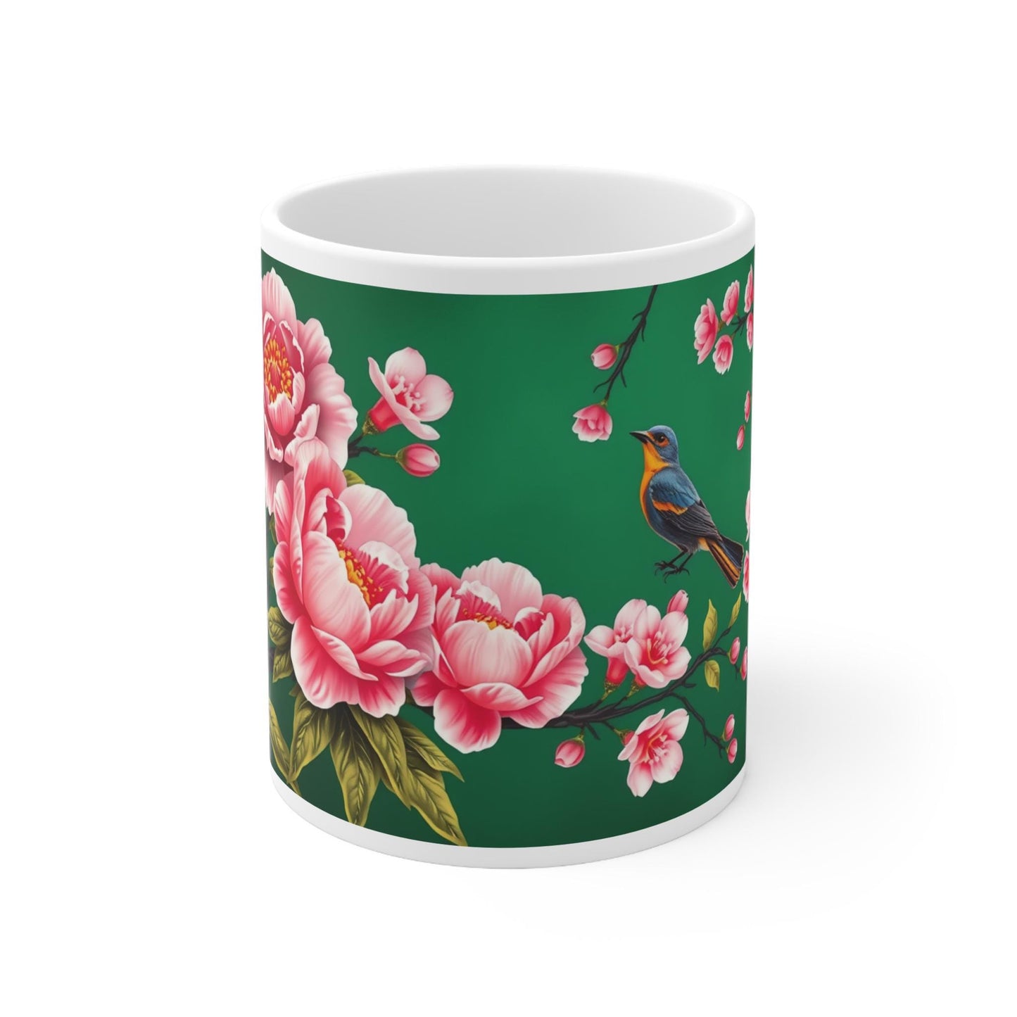 Chinoiserie Mug - Pink Peony & Bird Cup - Vintage Asian-Inspired Design - Classic Floral Art for Home and Matching Wall Art