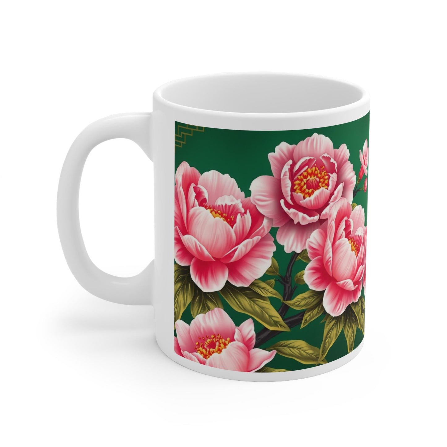 Chinoiserie Mug - Pink Peony & Bird Cup - Vintage Asian-Inspired Design - Classic Floral Art for Home and Matching Wall Art
