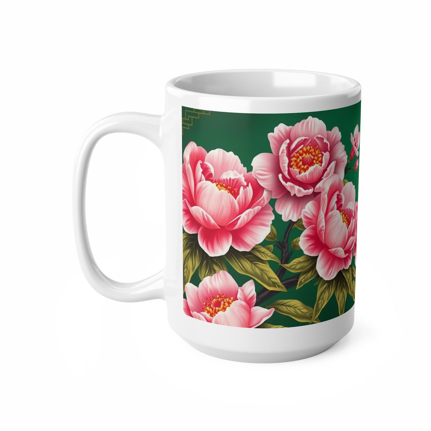 Chinoiserie Mug - Pink Peony & Bird Cup - Vintage Asian-Inspired Design - Classic Floral Art for Home and Matching Wall Art
