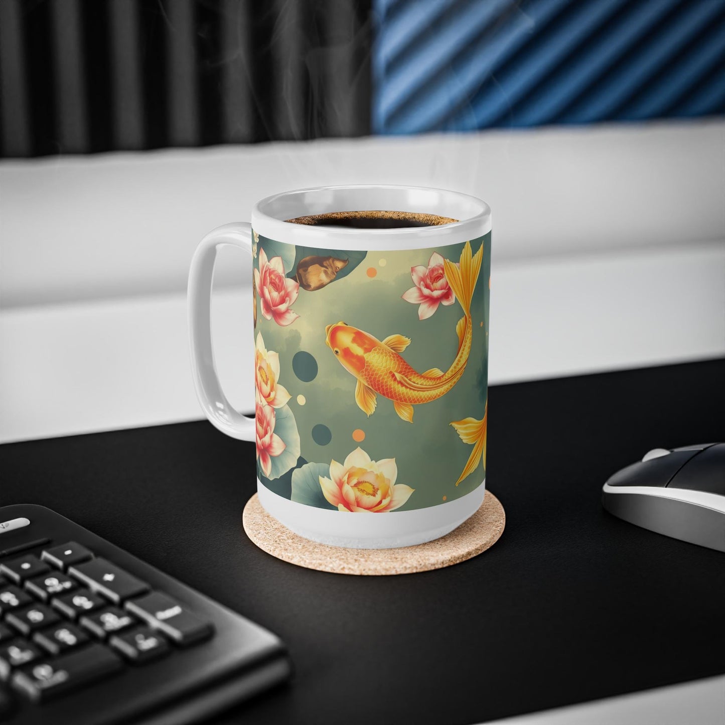 Chinoiserie Mug  Koi Fish & Lotus Floral Tea Cup - Serene Asian-Inspired Art - Pairs with Chinoiserie Wall Art and Home Decor