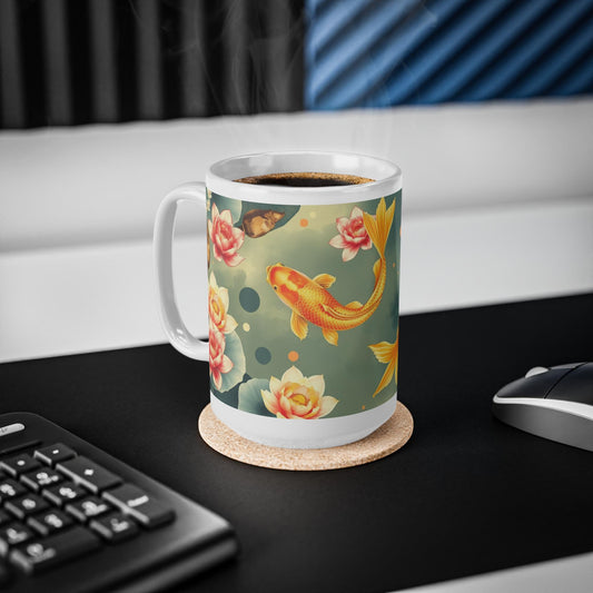 Chinoiserie Mug  Koi Fish & Lotus Floral Tea Cup - Serene Asian-Inspired Art - Pairs with Chinoiserie Wall Art and Home Decor