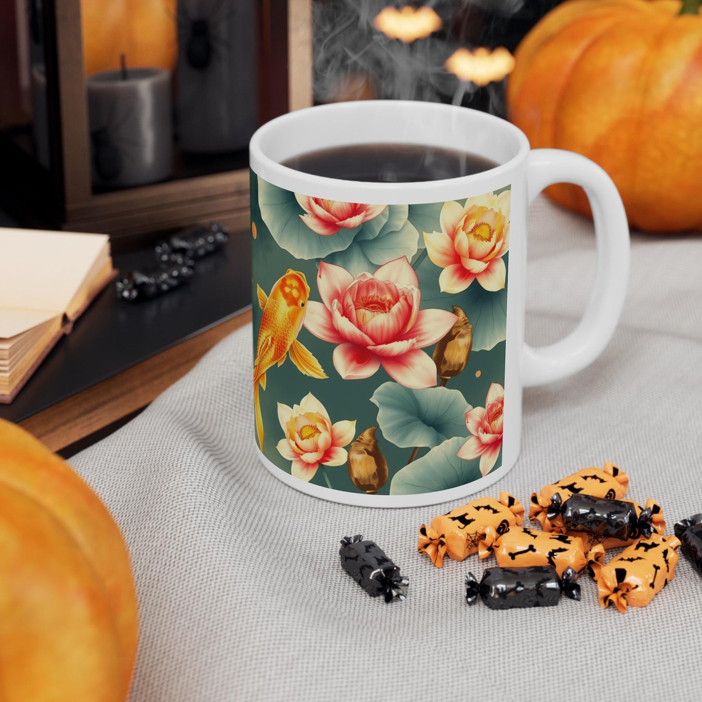 Chinoiserie Mug  Koi Fish & Lotus Floral Tea Cup - Serene Asian-Inspired Art - Pairs with Chinoiserie Wall Art and Home Decor