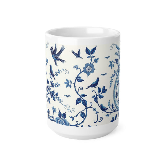 Chinoiserie Mug - Blue & White Floral Porcelain Style - Elegant Coffee Cup  Inspired by Traditional Wall Art and Home Decor