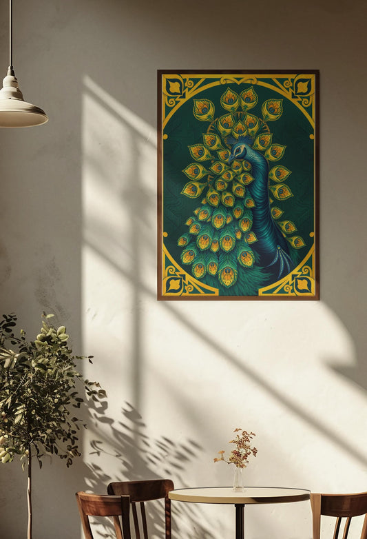 Elegant Peacock Art Deco Wall Art - Vintage 1920s Style, Geometric Gold Feathers, Luxury Poster Print