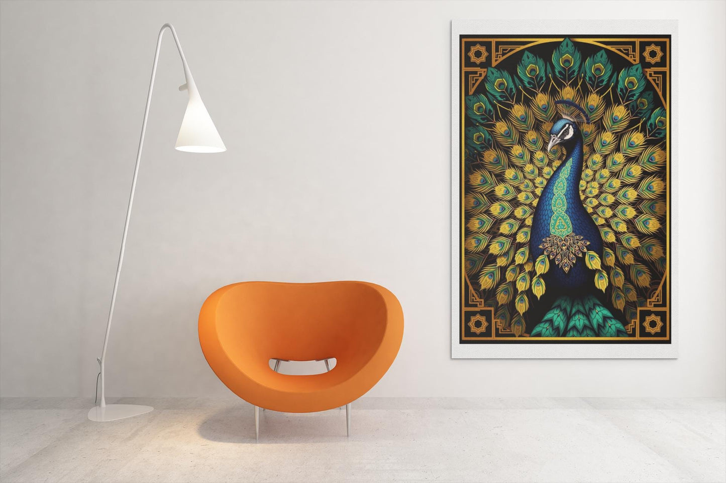 Elegant Peacock Art Deco Wall Art - Vintage 1920s Style, Geometric Gold Feathers, Luxury Poster Print
