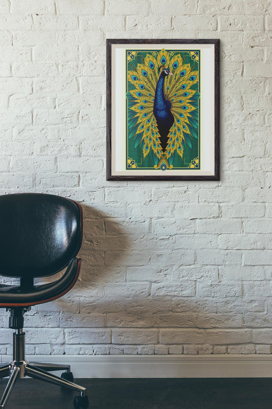 Elegant Peacock Art Deco Wall Art - Vintage 1920s Style, Geometric Gold Feathers, Luxury Poster Print
