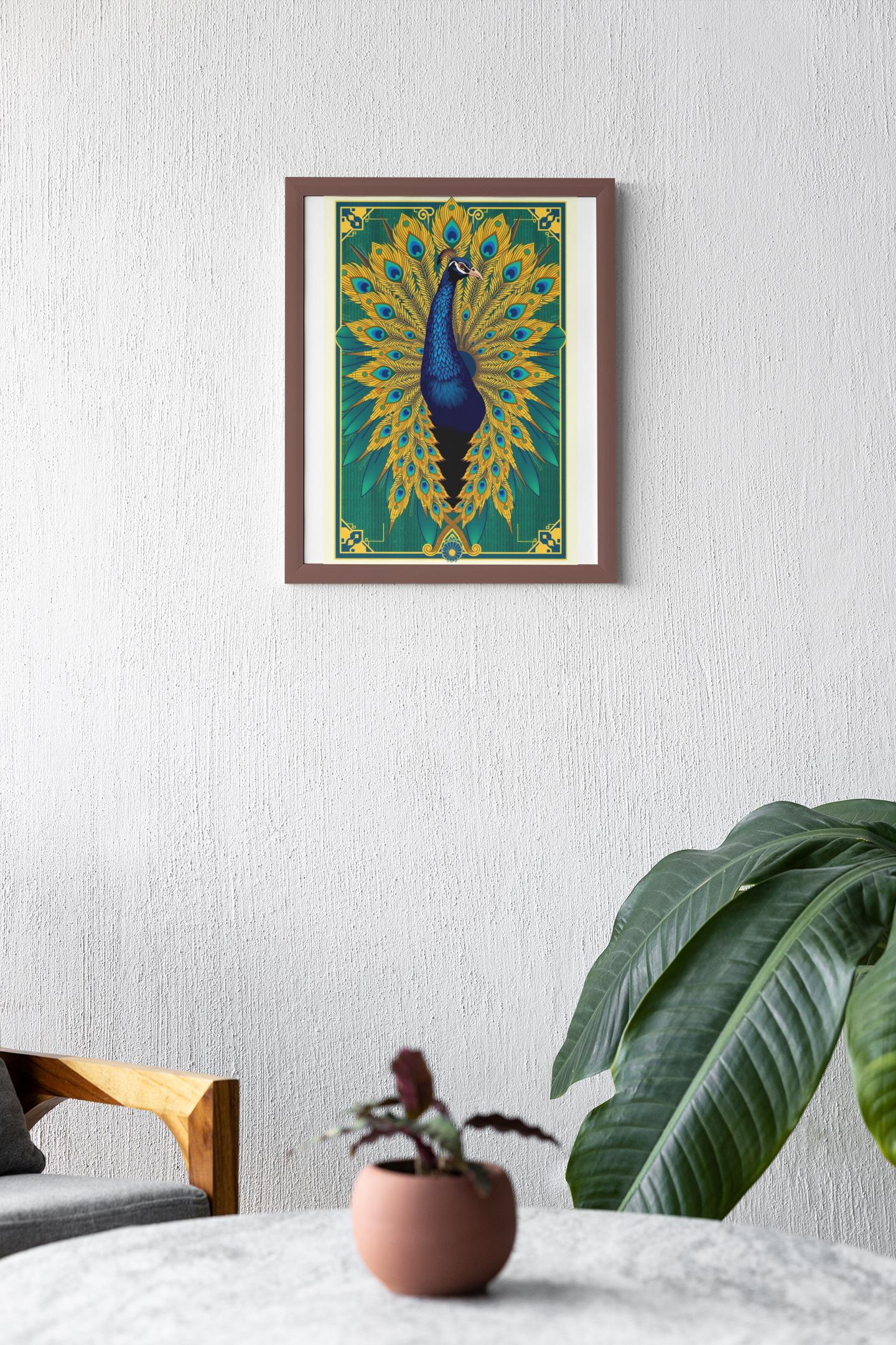 Elegant Peacock Art Deco Wall Art - Vintage 1920s Style, Geometric Gold Feathers, Luxury Poster Print