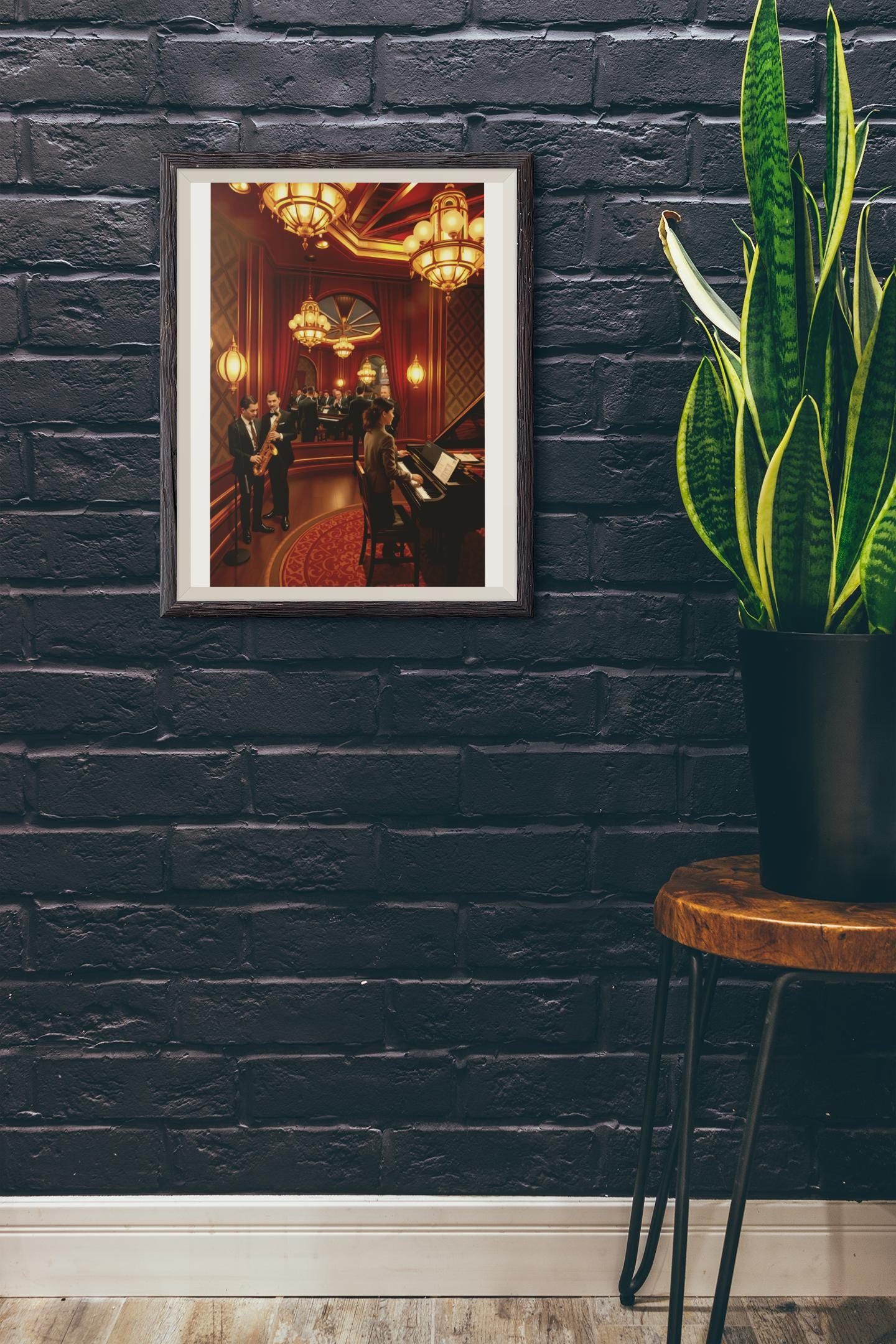 1920s Jazz Club Art Deco Wall Art - Retro Music Scene, Saxophone & Piano, Warm Ambiance Home Decor