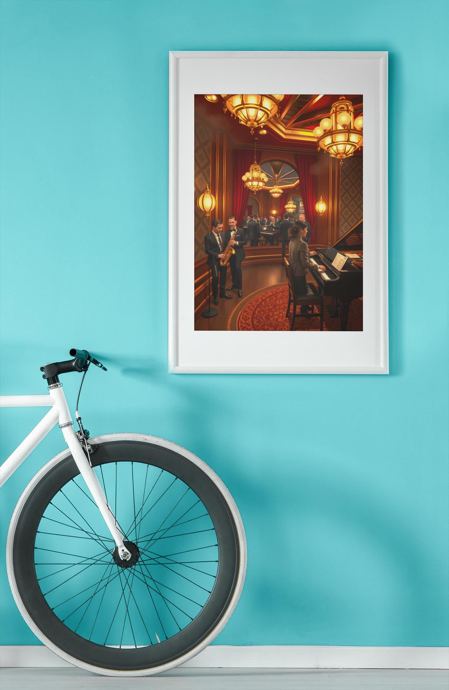 1920s Jazz Club Art Deco Wall Art - Retro Music Scene, Saxophone & Piano, Warm Ambiance Home Decor
