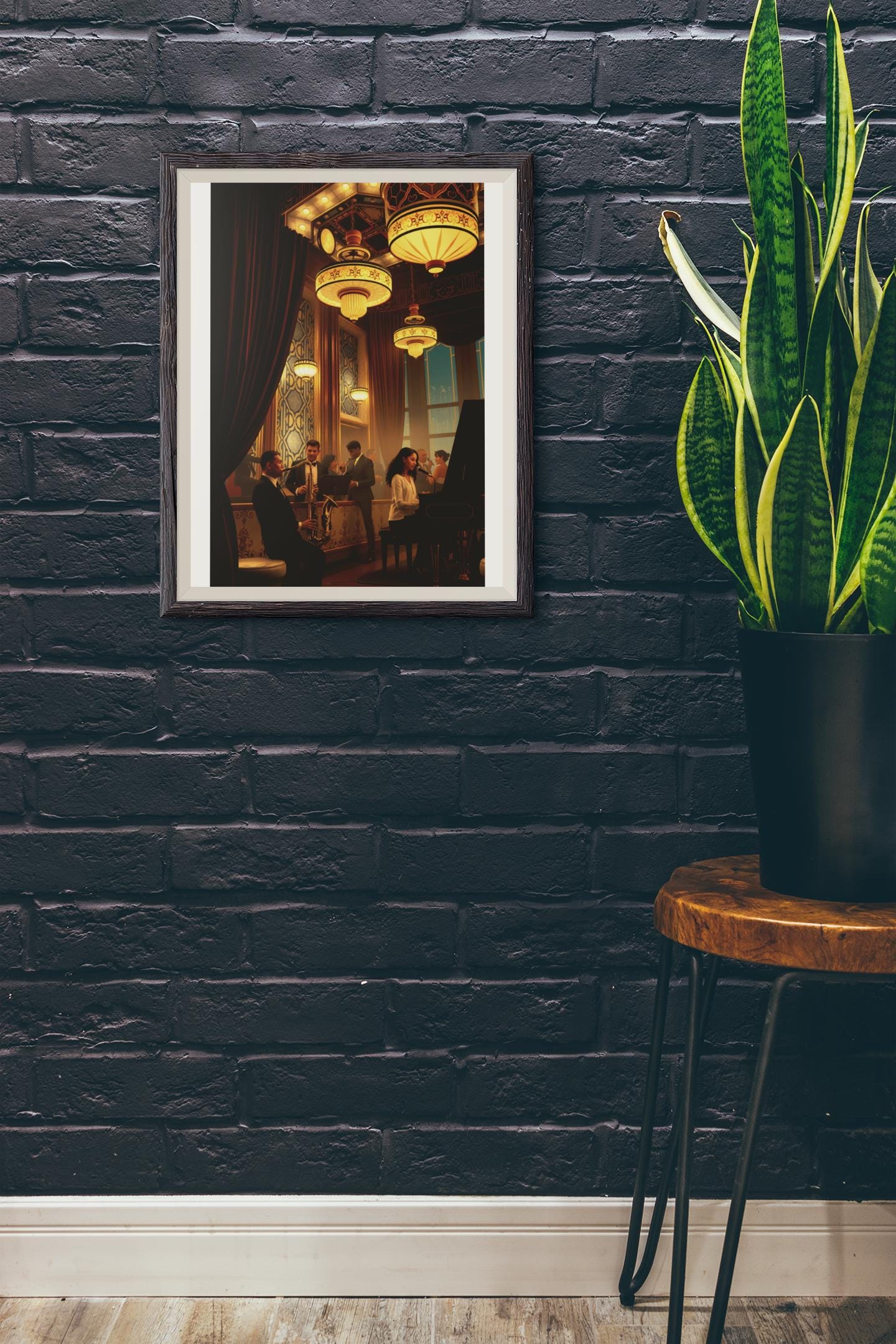 1920s Jazz Club Art Deco Wall Art - Retro Music Scene, Saxophone & Piano, Warm Ambiance Home Decor