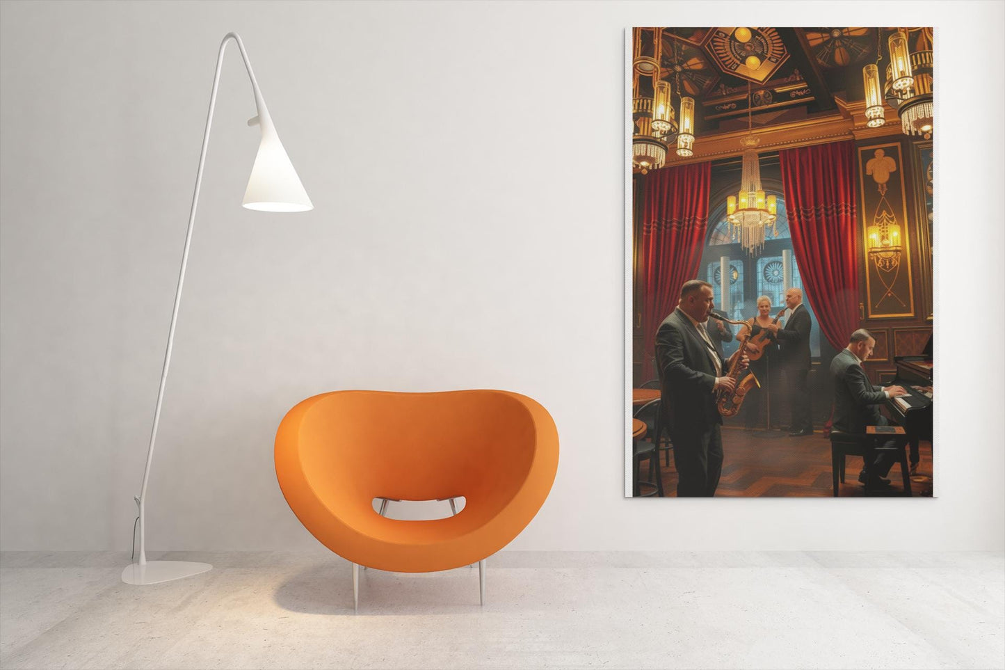 1920s Jazz Club Art Deco Wall Art - Retro Music Scene, Saxophone & Piano, Warm Ambiance Home Decor