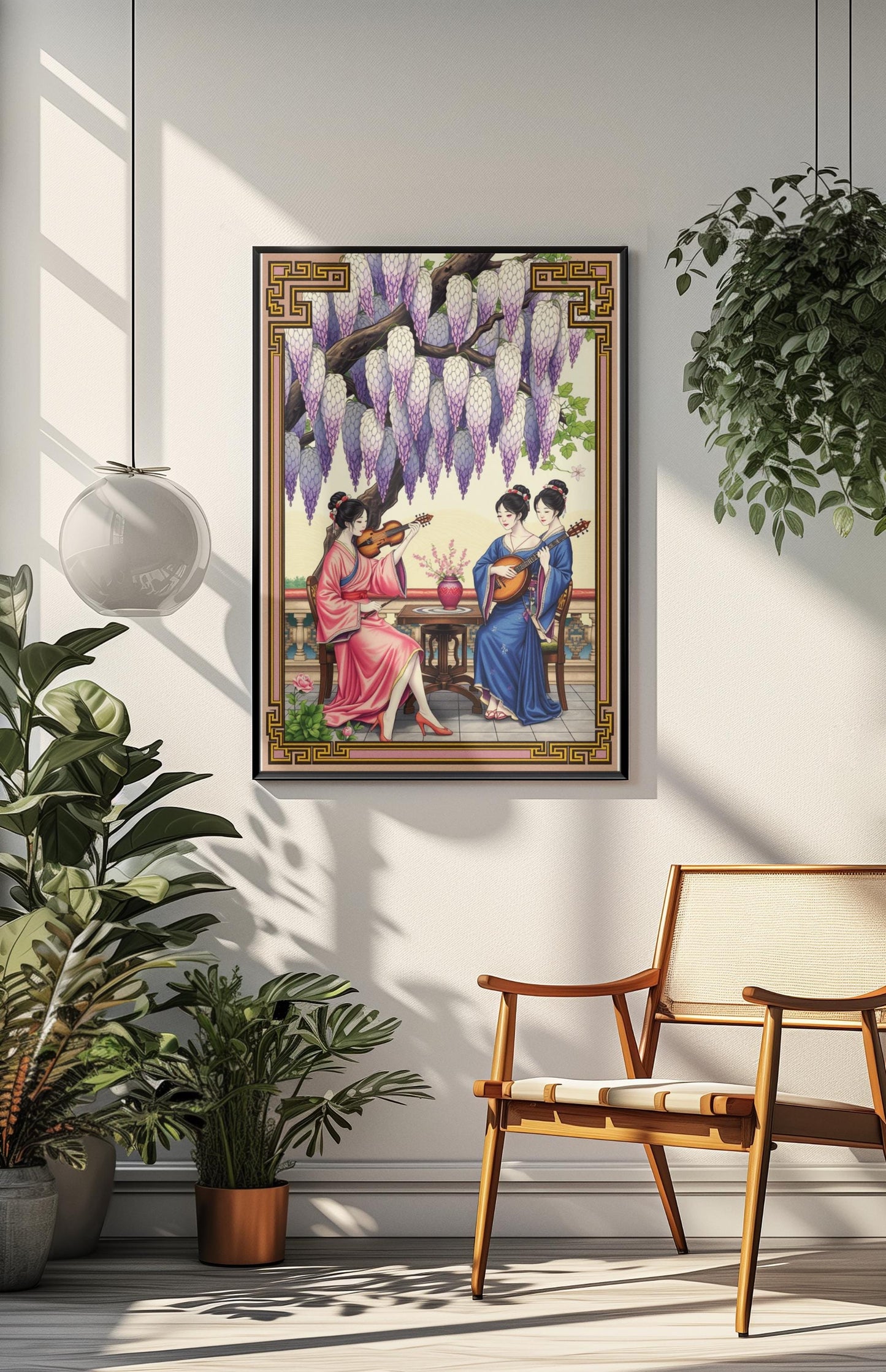 Regal Chinoiserie Wall Art  Imperial Palace Poster, Silk Robe Ladies, Traditional Chinese Watercolor Print, Elegant Home Decor